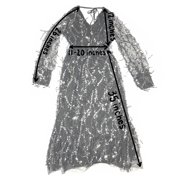 Sheer Black & Silver Mesh Dripping Sequins Long Sleeve Elegant Party Prom Dress - Picture 6 of 6
